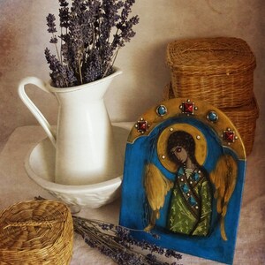 Angel Painting - Religious Painting on Wood - Religious Icon - Icone Ange - Angel Gift - Christian Gift - Romanian Art Gift - Painting Gift image 2