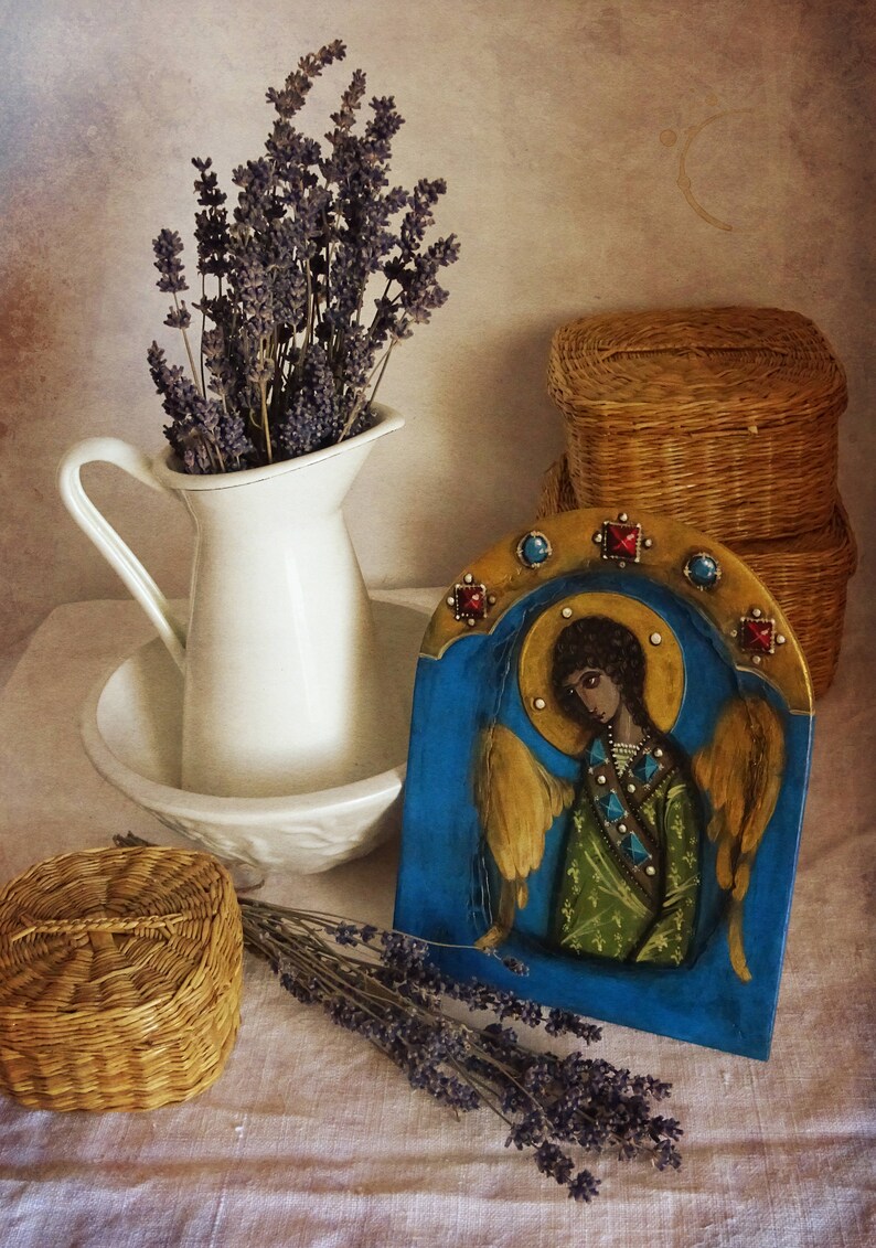 Angel Painting - Religious Painting on Wood - Religious Icon - Icone Ange - Angel Gift - Christian Gift - Romanian Art Gift - Painting Gift image 2