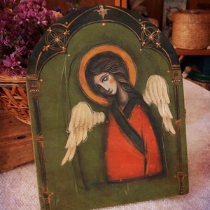 Angel Painting - Religious Painting on Wood - Religious Icon - Icone Ange - Angel Gift - Christian Gift - Romanian Art Gift - Painting Gift image 6