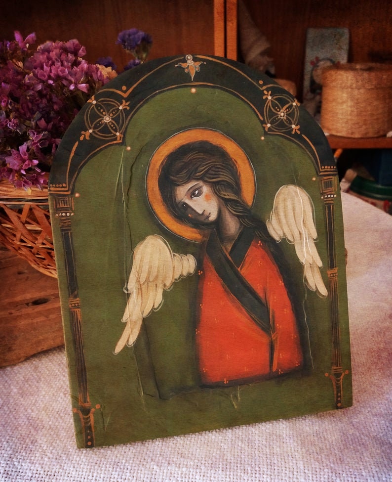 Angel Painting - Religious Painting on Wood - Religious Icon - Icone Ange - Angel Gift - Christian Gift - Romanian Art Gift - Painting Gift image 6