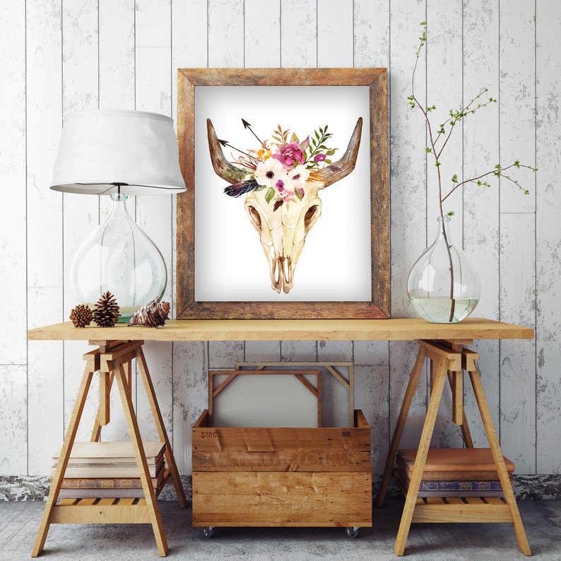 Cow Skull Wall Art Boho Nursery Art Instant Download Art Etsy