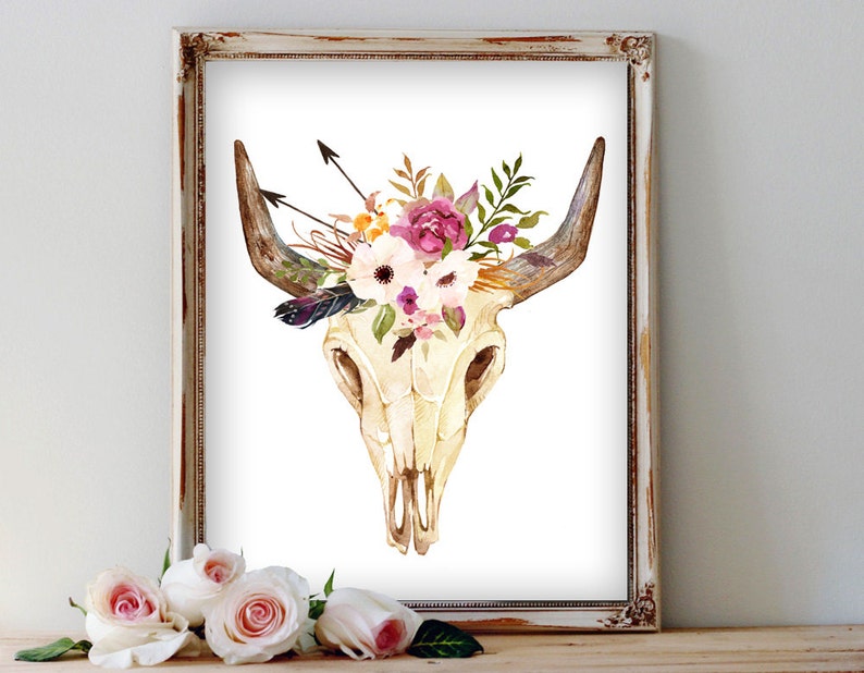 Cow Skull Wall Art Boho Nursery Art Instant Download Art Etsy
