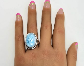 925 Sterling Silver Natural Larimar Rings, sizes 6, 9