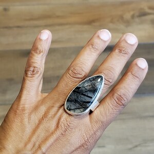 925 Sterling Silver Black Rutilated Quartz Ring , size 8