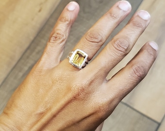 Sterling Silver Natural Citrine Ring, Rectangle Shape