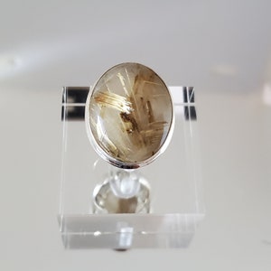 925 Sterling Silver Natural Golden Rutilated Quartz Ring , size 6