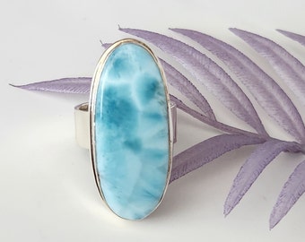 925 Sterling Silver Natural Larimar Ring, Size 11