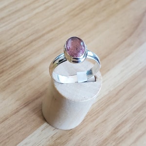 925 Sterling Silver Natural Pink Tourmaline Ring, size 9