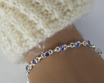 925 Sterling Silver Tanzanite Bracelet, adjustable 6 to 8 inches