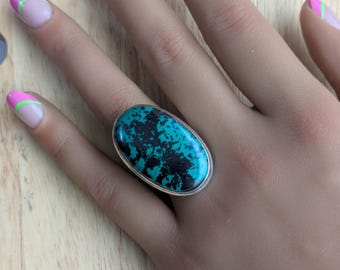 925 Sterling Silver Oval Azurite Ring, size 9