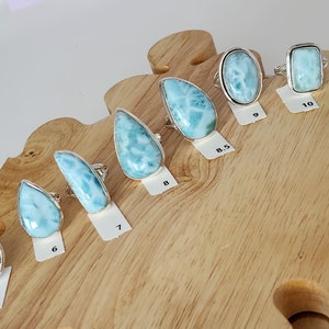 925 Sterling Silver Natural Larimar Rings, sizes 6, 9