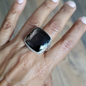 925 Sterling Silver Square  Smokey Quartz Ring, Size 8