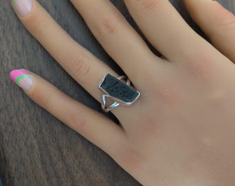 925 Sterling Silver  Natural Moldavite Ring, size 8