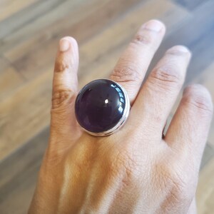 925 Sterling Silver Round Natural Amethyst Ring, size 8