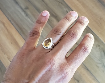 925 Sterling Silver Natural Citrine Ring, Pear Shape