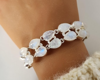 925 Sterling Silver Natural Rainbow Moonstone Bracelet
