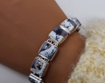 925 Sterling Silver Natural Dendritic agate bracelet