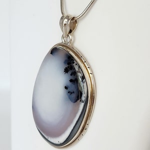 925 Sterling Silver Dendritic Opal Pendant, with 18 to 20 inches adjustable chain