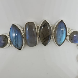 Handmade Sterling Silver Labradorite Bracelet: Adjustable Gemstone Jewelry