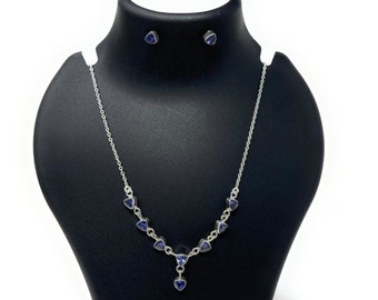 925 sterling silver tanzanite necklace and stud set