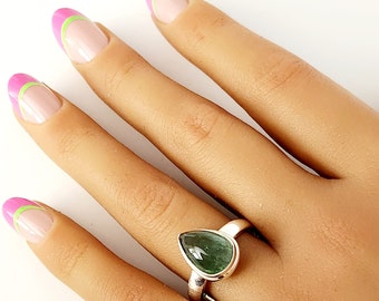 925 Sterling Silver Natural Tourmaline Ring, size 10