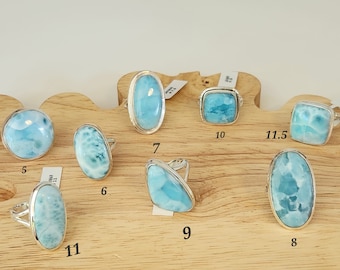 925 Sterling Silver Natural Larimar Rings, sizes 5 , 6,  7,  8,  9,  10,  11,  & 11.5