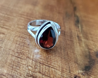 925 Sterling Silver Natural Red Garnet Ring, Size 4, 4.5, 5.5 & 9