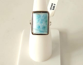 925 Sterling Silver Natural Larimar Rings, size 6, 7, 8, 9
