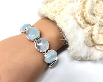 925 Sterling Silver Natural Aquamarine Bracelet