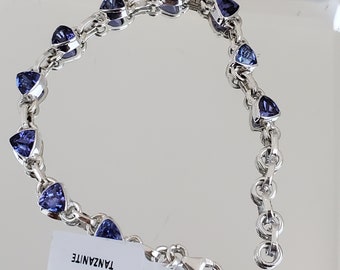925 Sterling Silver Tanzanite Bracelet, adjustable 6 to 8 inches