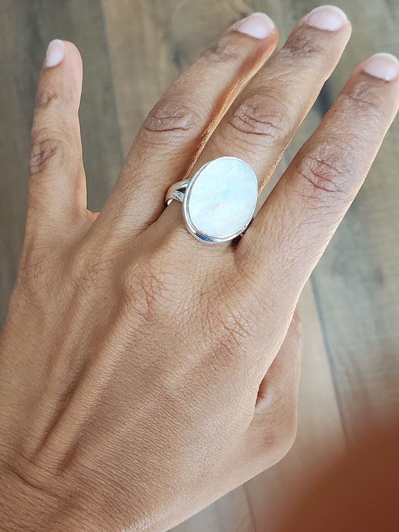 925 Sterling Silver Faceted Rainbow Moonstone Ring Size 11 Etsy UK