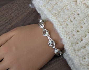 925 Sterling Silver Faceted Green Amethyst Bracelet, Adjustable 6.5 to 7.75 inches