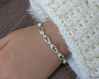 925 Sterling Silver Peridot Bracelet, adjustable 6.5 to 7.75 inches