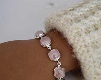 925 Sterling Silver Natural Rose Quartz Bracelet