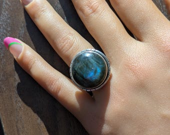 925 Sterling Silver Labradorite Ring, Size 5