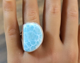 925 Sterling Silver  Natural Larimar Ring, size 10