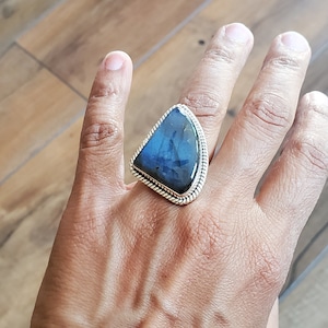 925 Sterling Silver Labradorite Ring, size 8