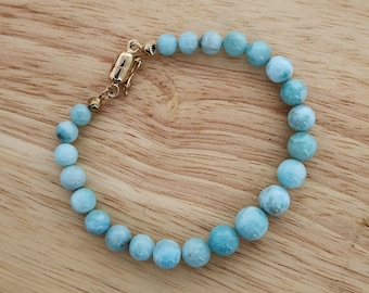 Larimar Bracelet: 925 Sterling Silver, Gold Plated Magnetic Clasp