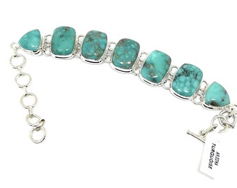 925 Sterling Silver Natural Arizona Turquoise Bracelet, 6 to 8  inches adjustable length
