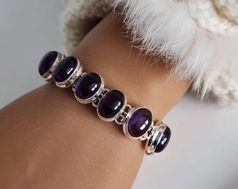 925 Sterling Silver Natural Amethyst Bracelet