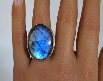 925 Sterling Silver Labradorite Ring, Size 6.5