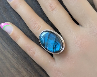 925 Sterling Silver Labradorite Ring, Size 5