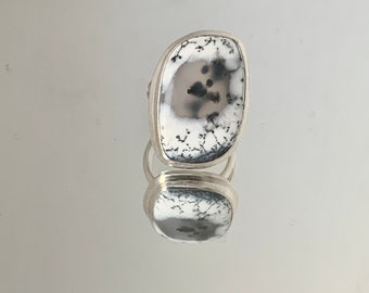 925 Sterling Silver Natural Dendritic Opal Ring, size 5