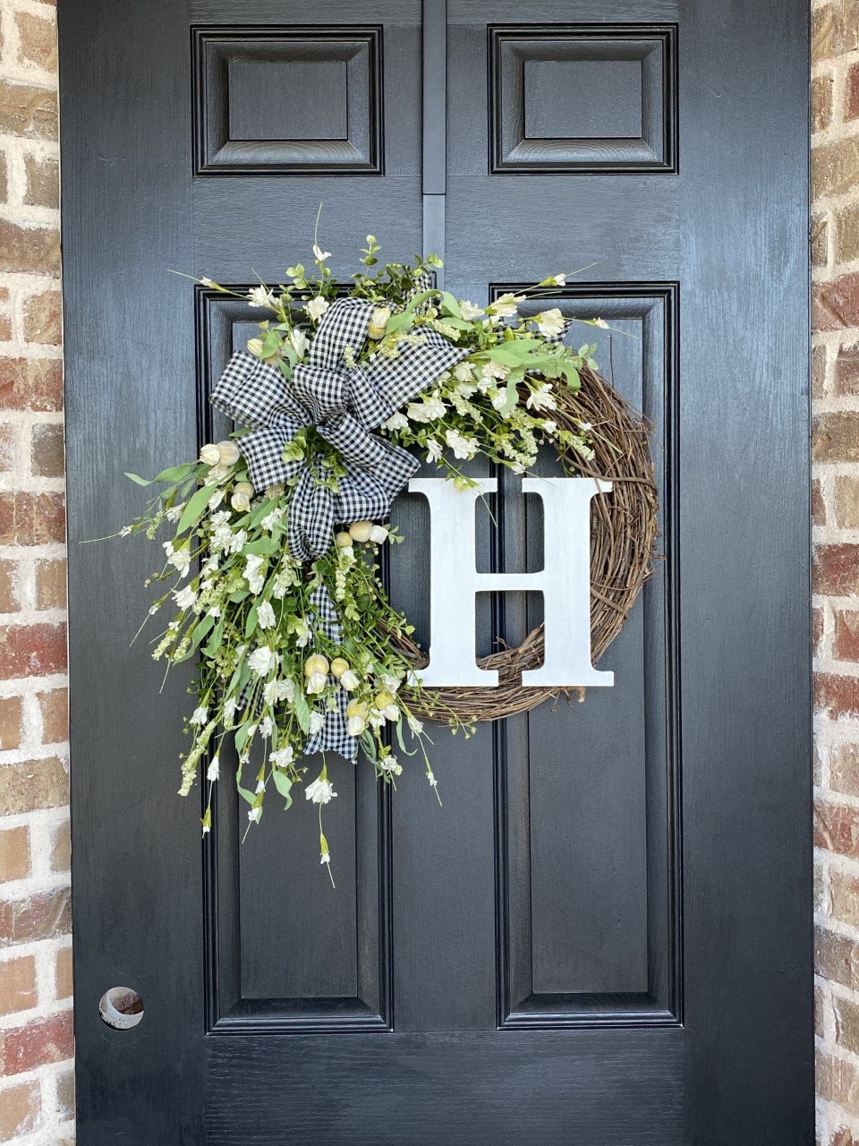Year Round Wreath, Initial Wreath, Wreath with Monogram, Cream Wildfl…
