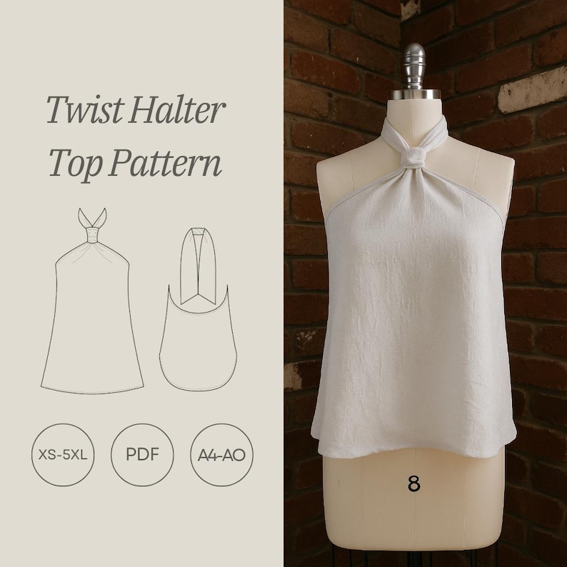 Printable Halter Pattern Twist Halter Top PDF Pattern (XS-5XL) - Etsy