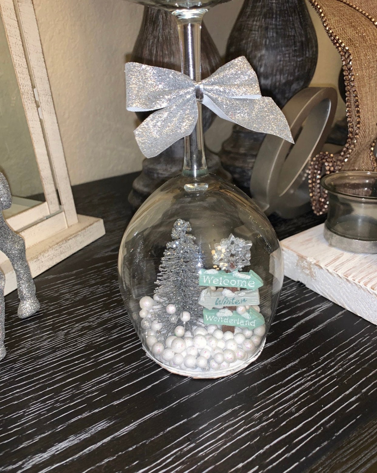 Wine Glass Snow Globe Candle Holder Etsy