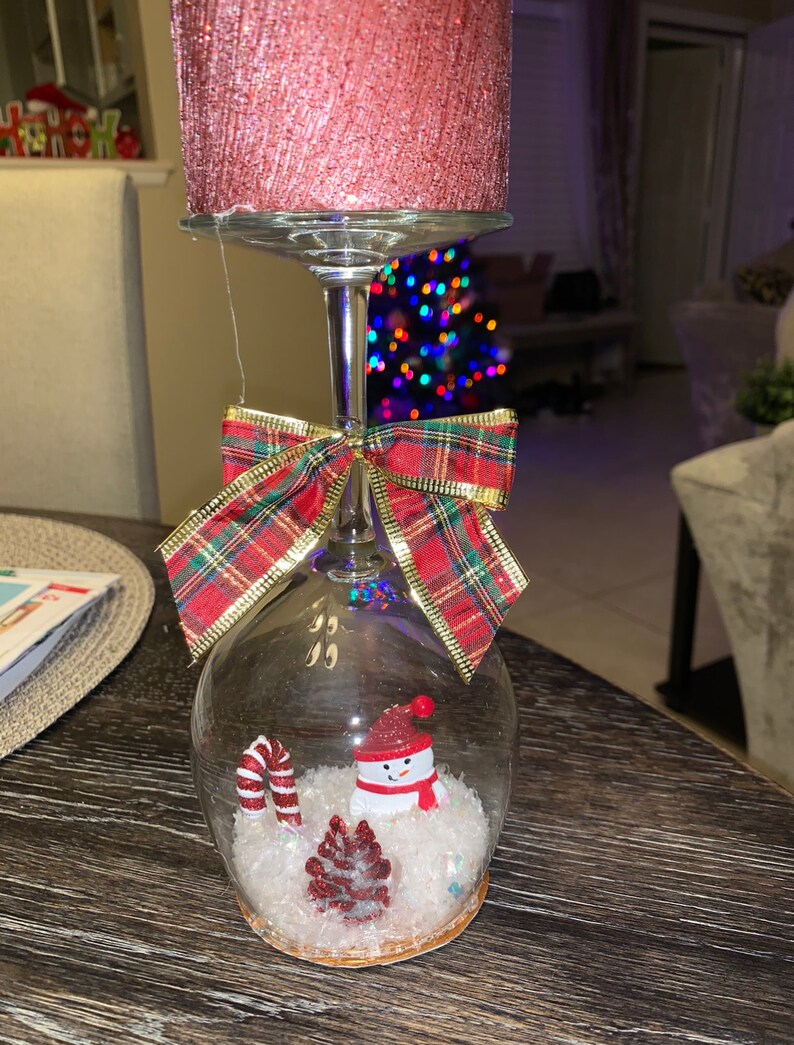 Wine Glass Snow Globe Candle Holder Etsy