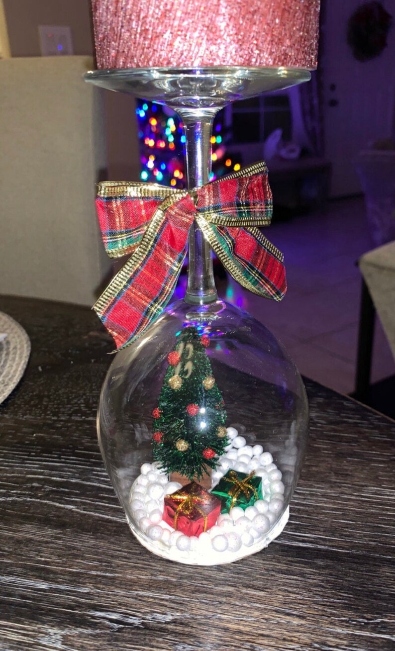 Wine Glass Snow Globe Candle Holder Etsy