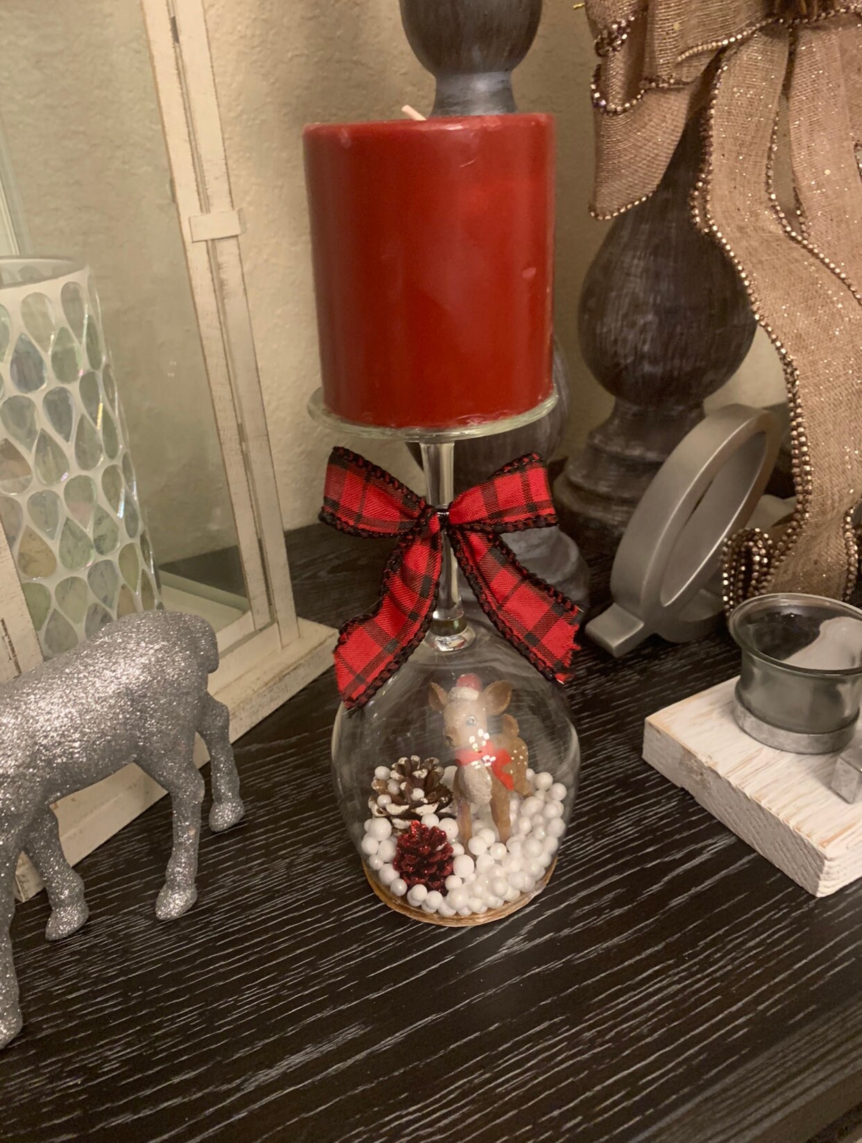 Wine Glass Snow Globe Candle Holder Etsy