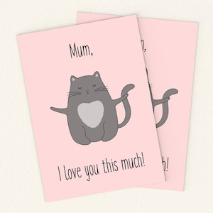 Printable Cat Mother's Day Card Digital Love Mum Instant Download. Happy Mother's Day Card. Cat Card. DIY Printable Mothers Day Card. image 1